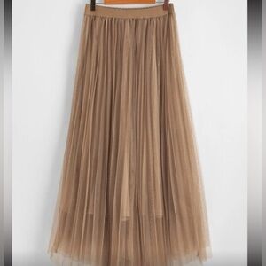 Boho khaki pleated mesh skirt